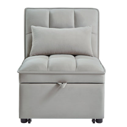 4-in-1 Convertible Gray Velvet Single Sofa Bed with Adjustable Backrest – view 4