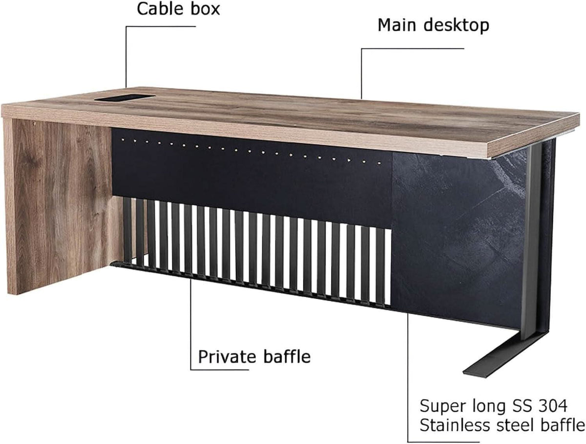 70.87-Inch Stainless Steel Executive Desk with Wood Veneer Top – view 4