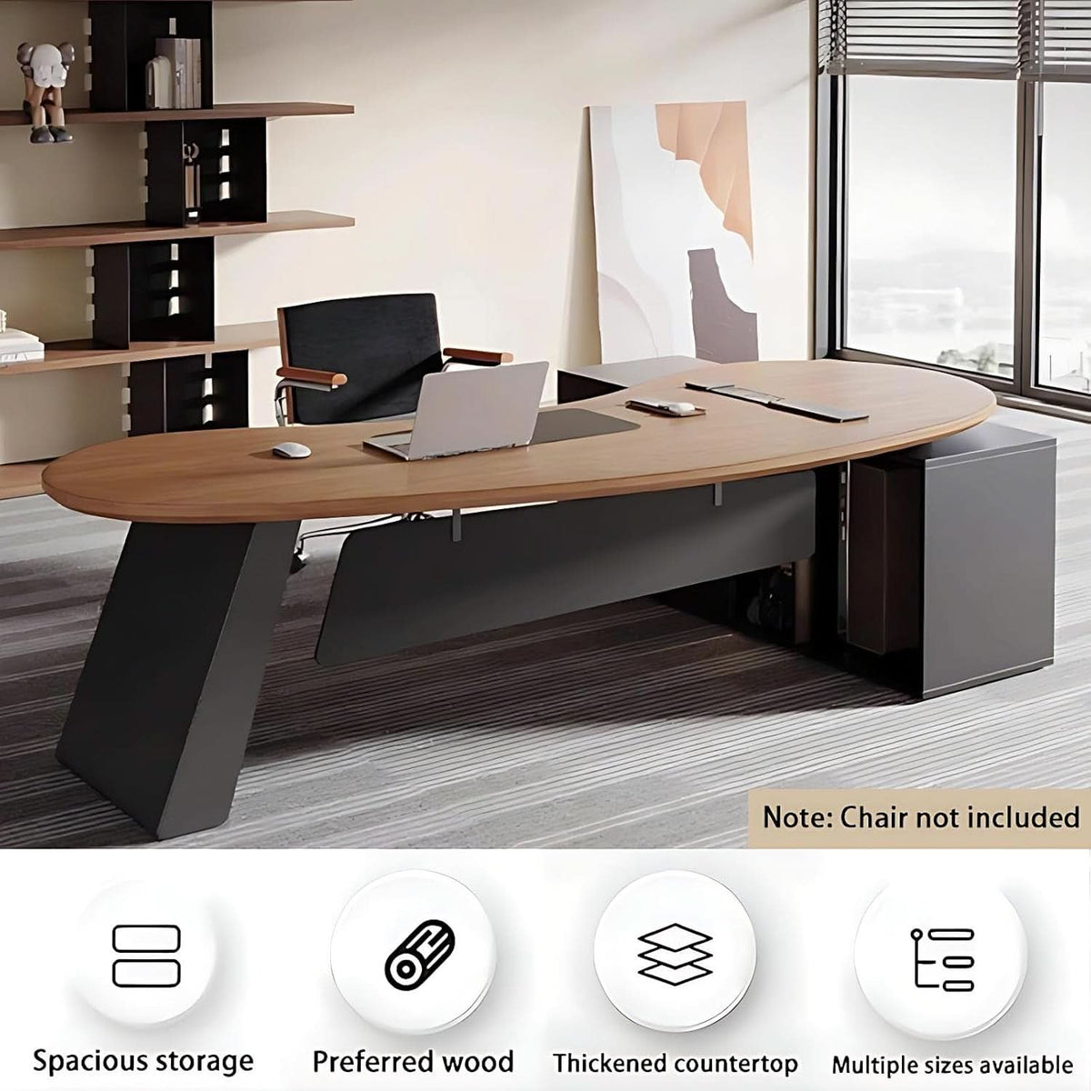 80-Inch L-Shaped Executive Desk with Storage Cabinets and Power Ports – view 4