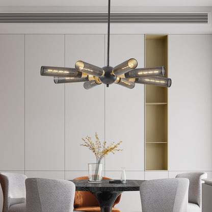 Modern Industrial Black Sputnik 8-Light Chandelier, Adjustable Height – view 2