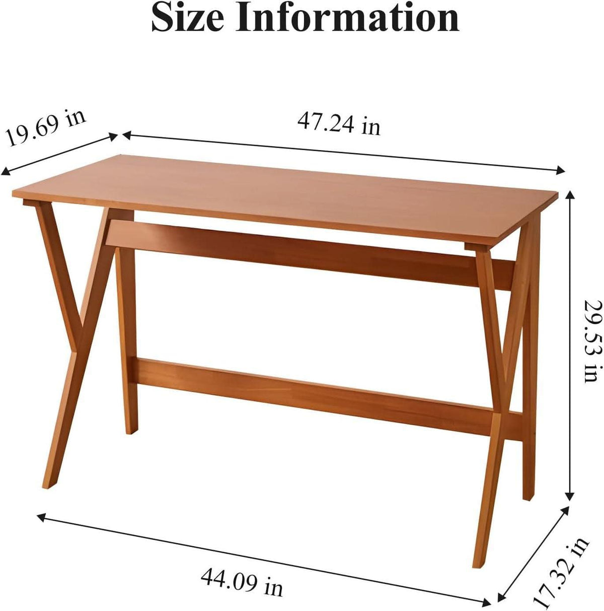 47-Inch Natural Oak Industrial Solid Wood Desk with K-Shaped Legs – view 2