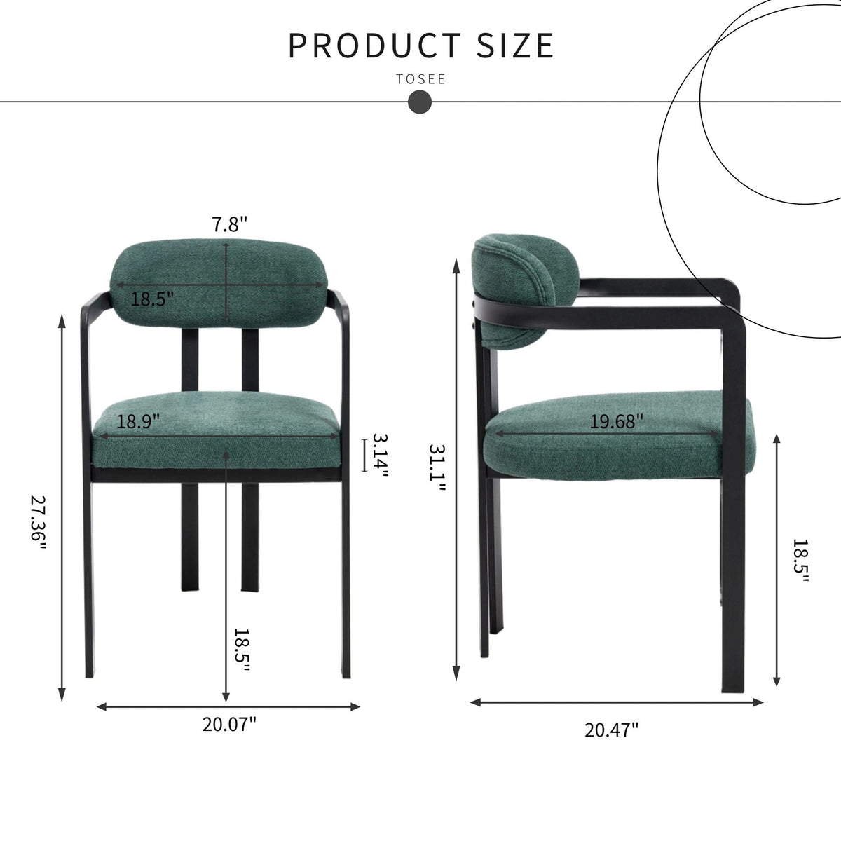 Upholstered Dining Arm Chairs with Metal Legs, Set of 2 – view 5