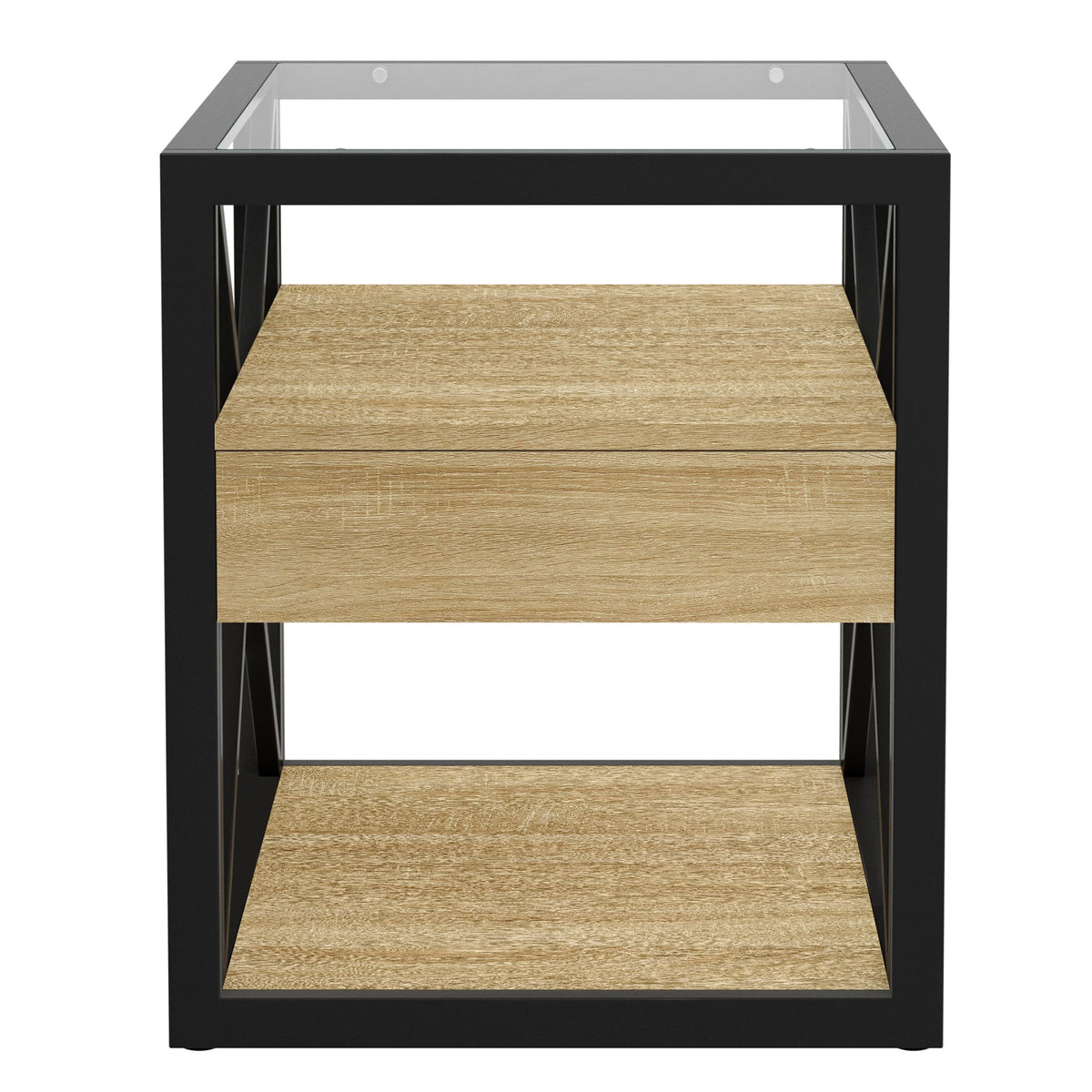 Modern X-Frame End Tables with Drawer and Glass Top, Set of 2 – view 14