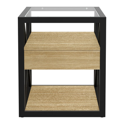 Modern X-Frame End Tables with Drawer and Glass Top, Set of 2 – view 14