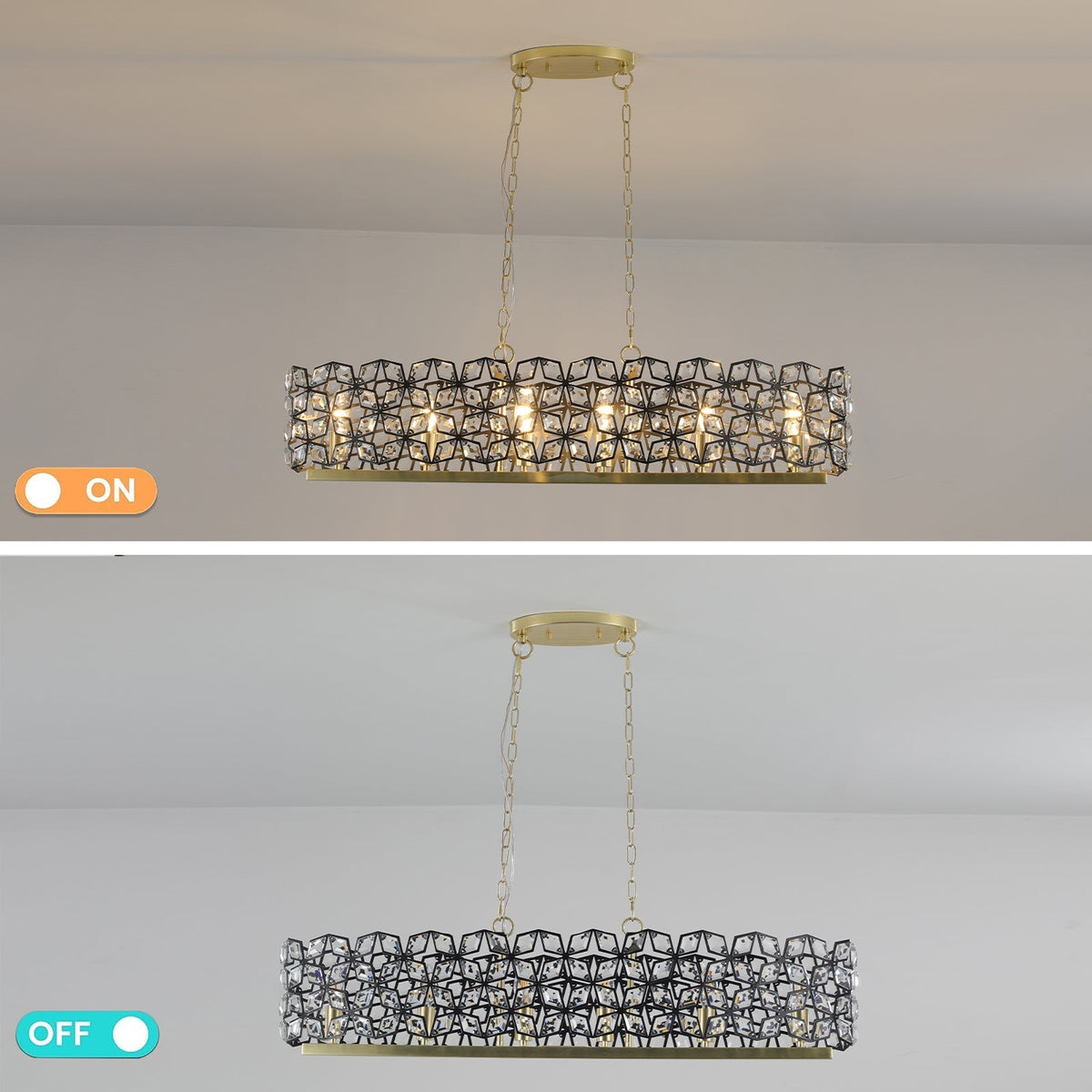 39" Contemporary K9 Crystal Linear Pendant Chandelier, Black and Gold – view 10