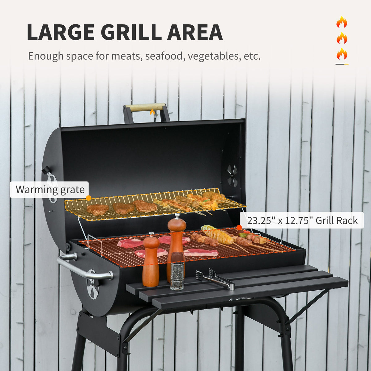 30-Inch Portable Barrel Charcoal Grill and Offset Smoker with Thermometer – view 4