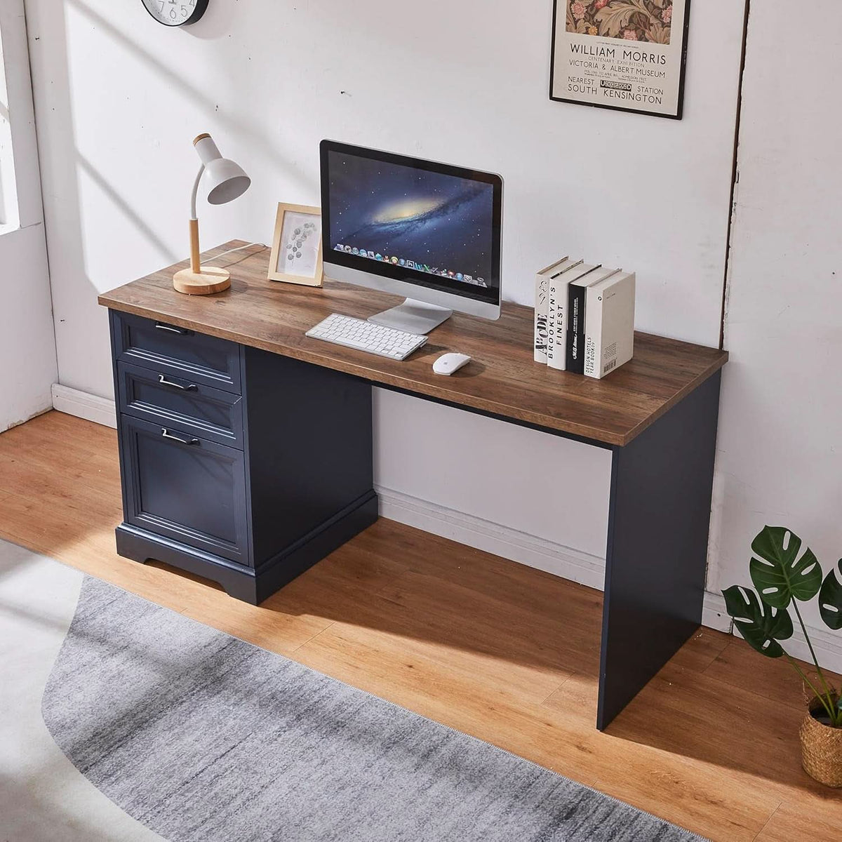Blue Farmhouse Executive Desk with Built-In Charging Station – view 6