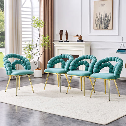 Puffy Bubble Ball Chain Upholstered Dining Chairs, Light Blue or Yellow – view 4