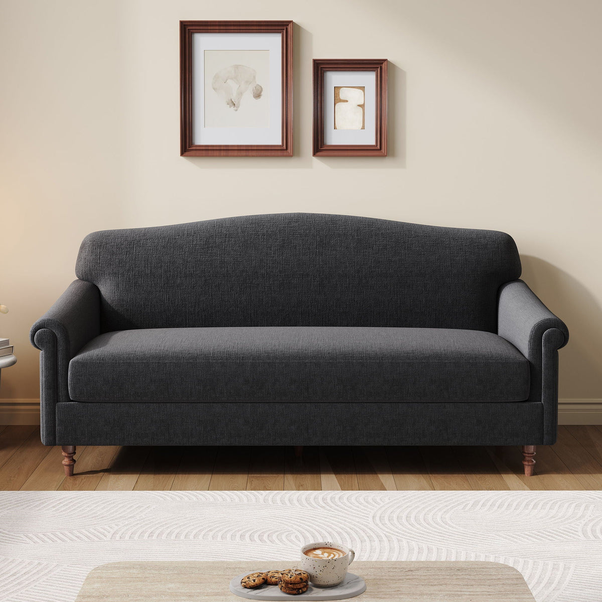 Rolled Arm 2-Seater Loveseat Sofa in Gray or Dark Gray Fabric – view 4