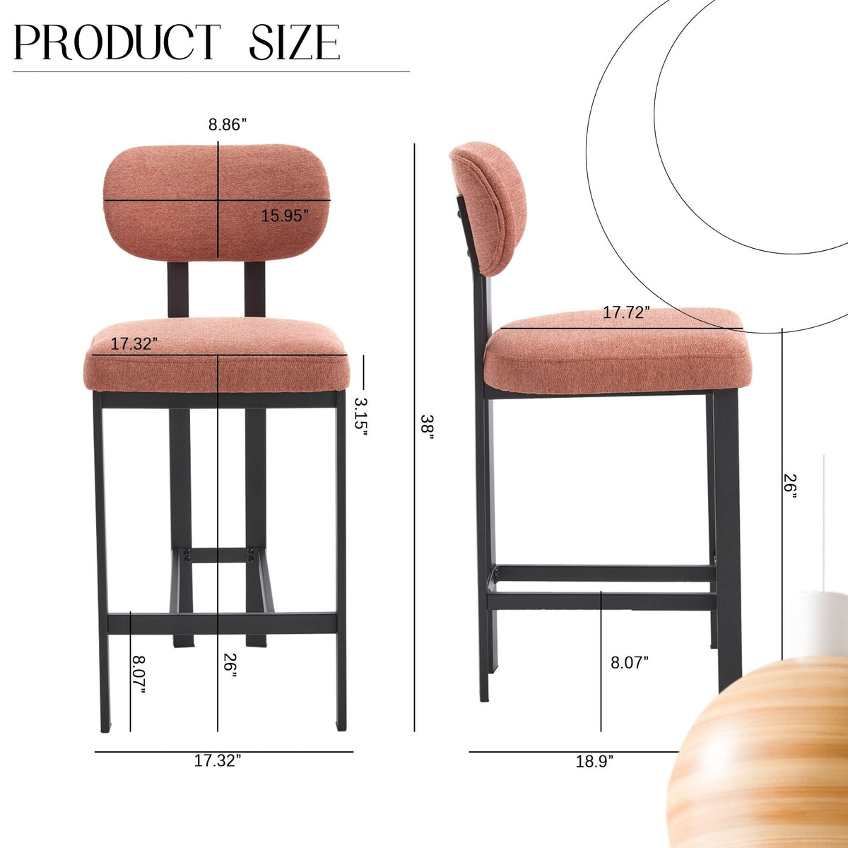 Modern Fabric Counter Height Stools with Metal Legs, Set of 2 – view 6