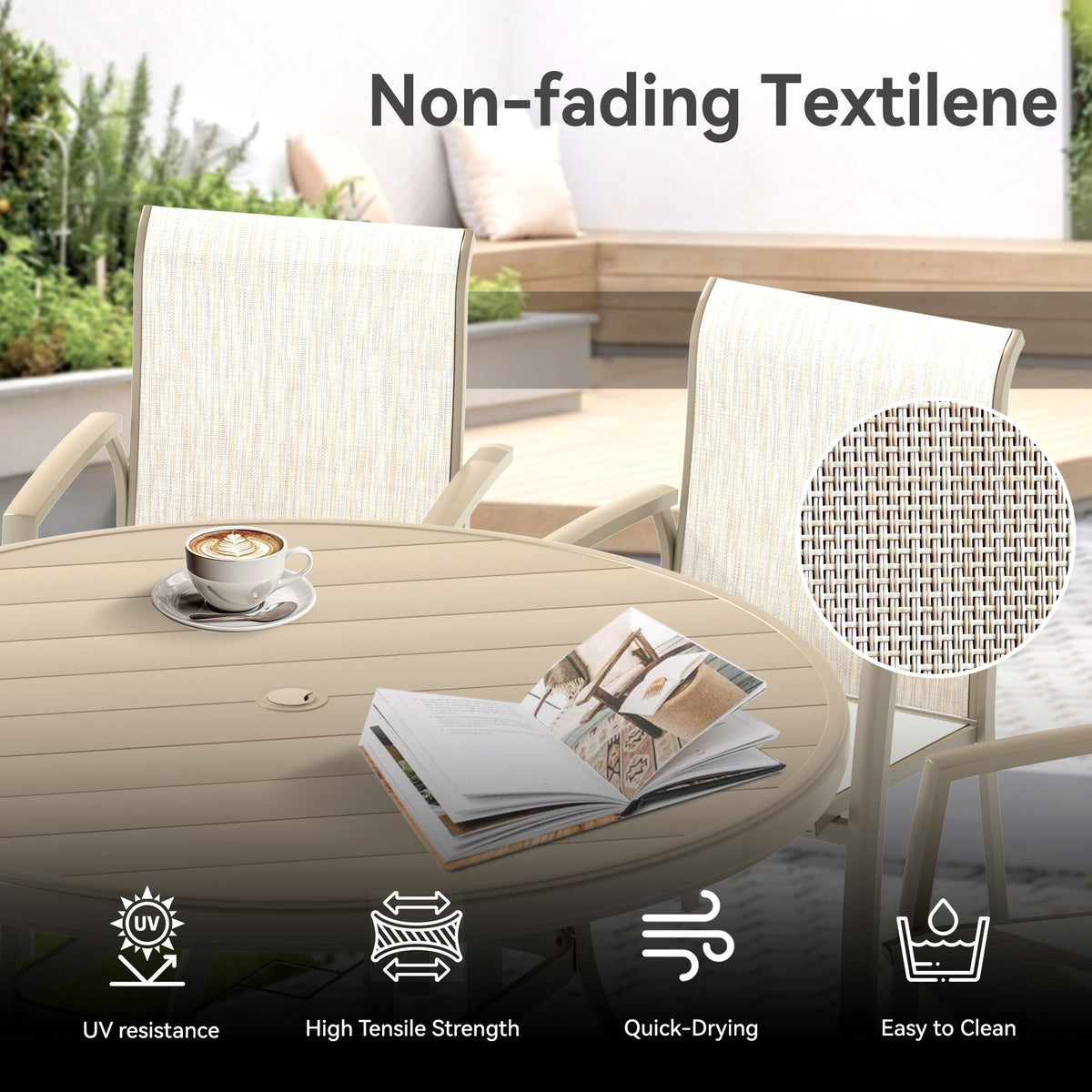 Sandstone 7-Piece Metal Patio Dining Set with Waterproof Seats – view 9