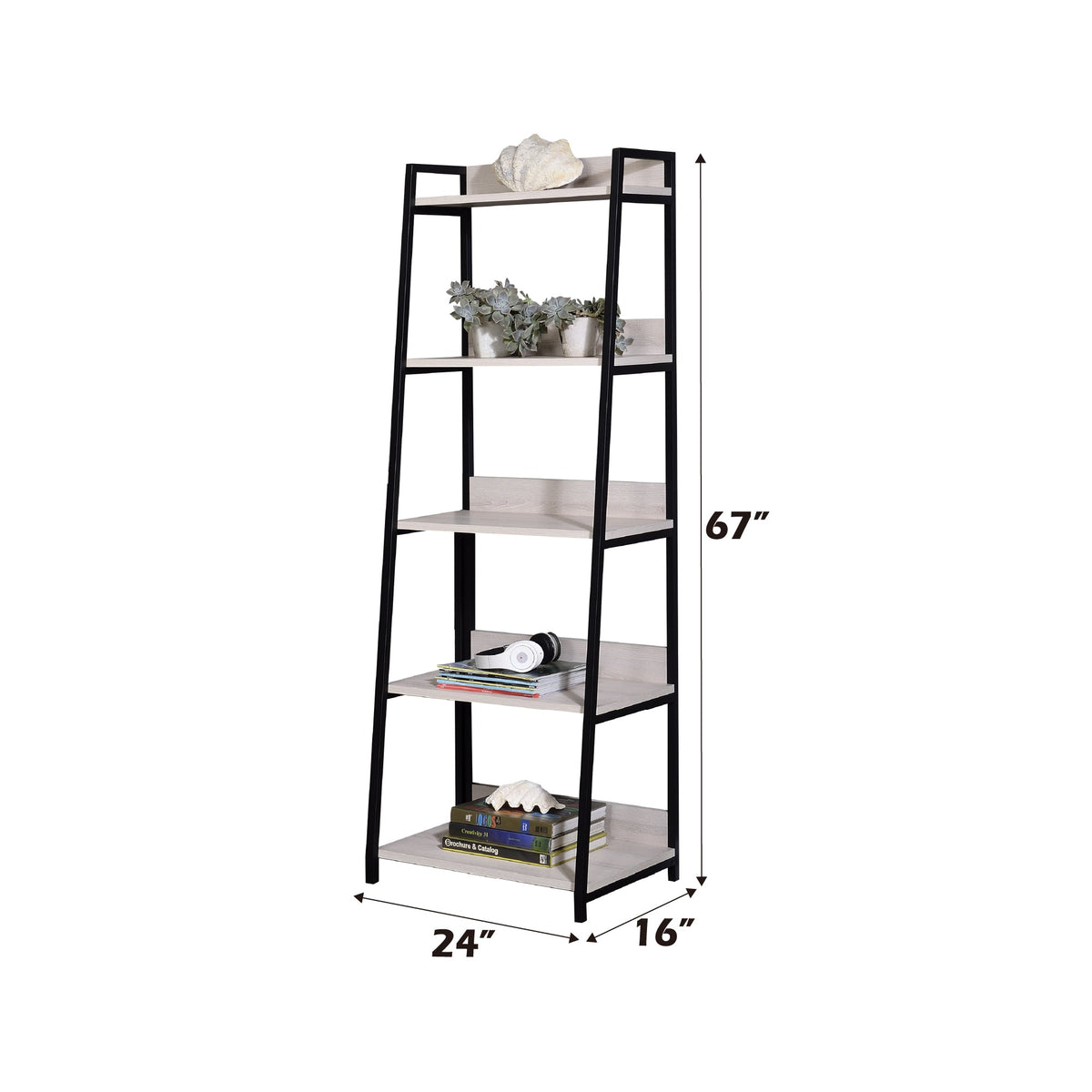 Wendral 24 Inch Natural and Black Ladder Bookshelf with 5 Shelves – view 3