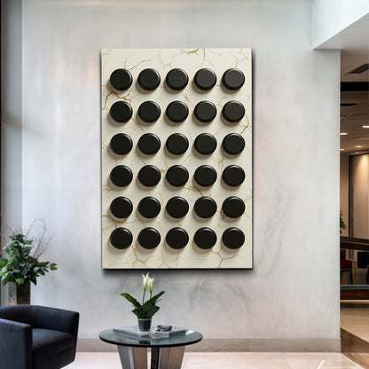 Abstract minimalist canvas wall art XI above a slim console table in a neutral hallway