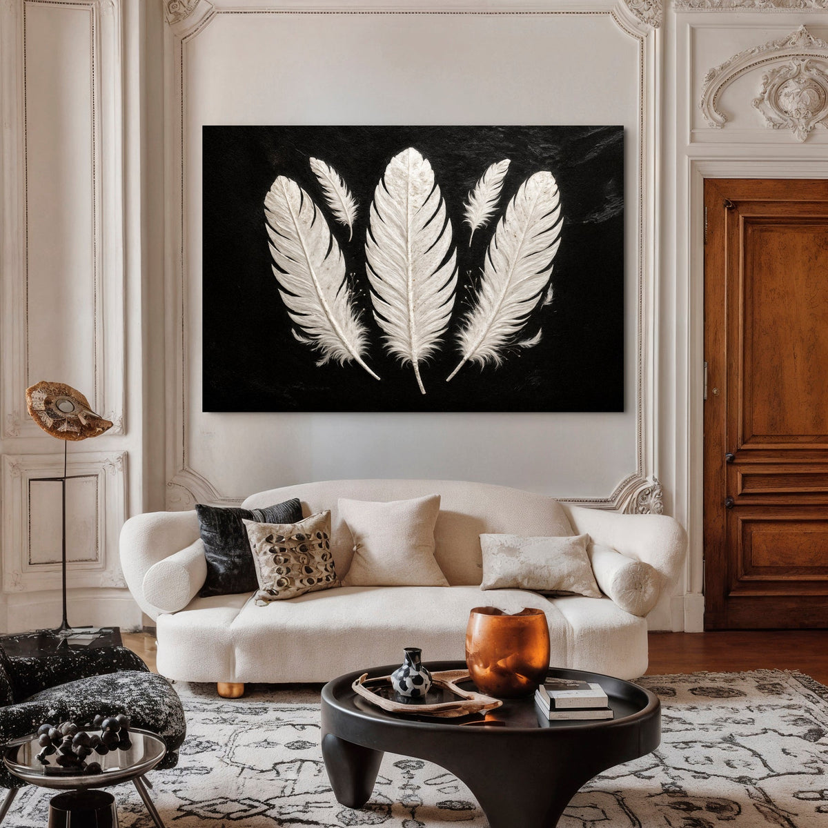 Minimalist Monochrome Feather Canvas Wall Art, Gallery Wrapped – view 4