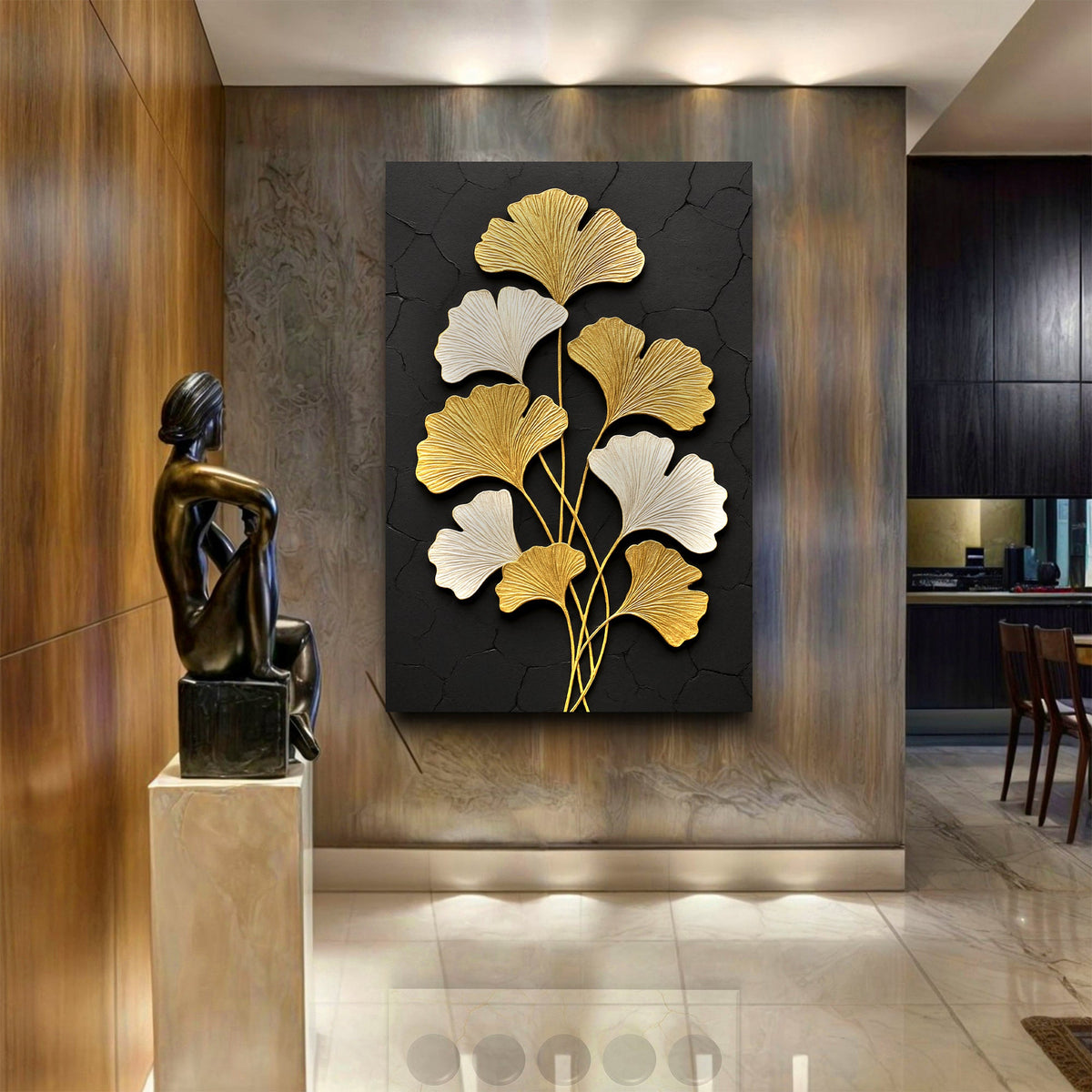 Golden Ginkgo Leaf Canvas Wall Art, Premium Gallery Wrapped – view 3