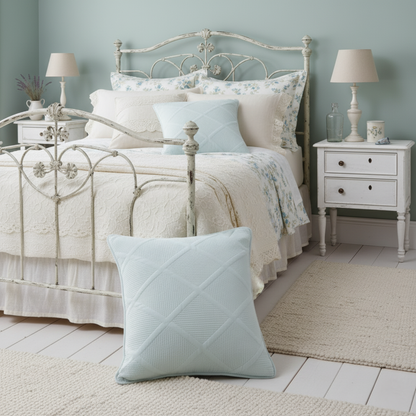 Seafoam Blue Diamond Matelasse Cotton Euro Sham and Cushion Covers – view 5