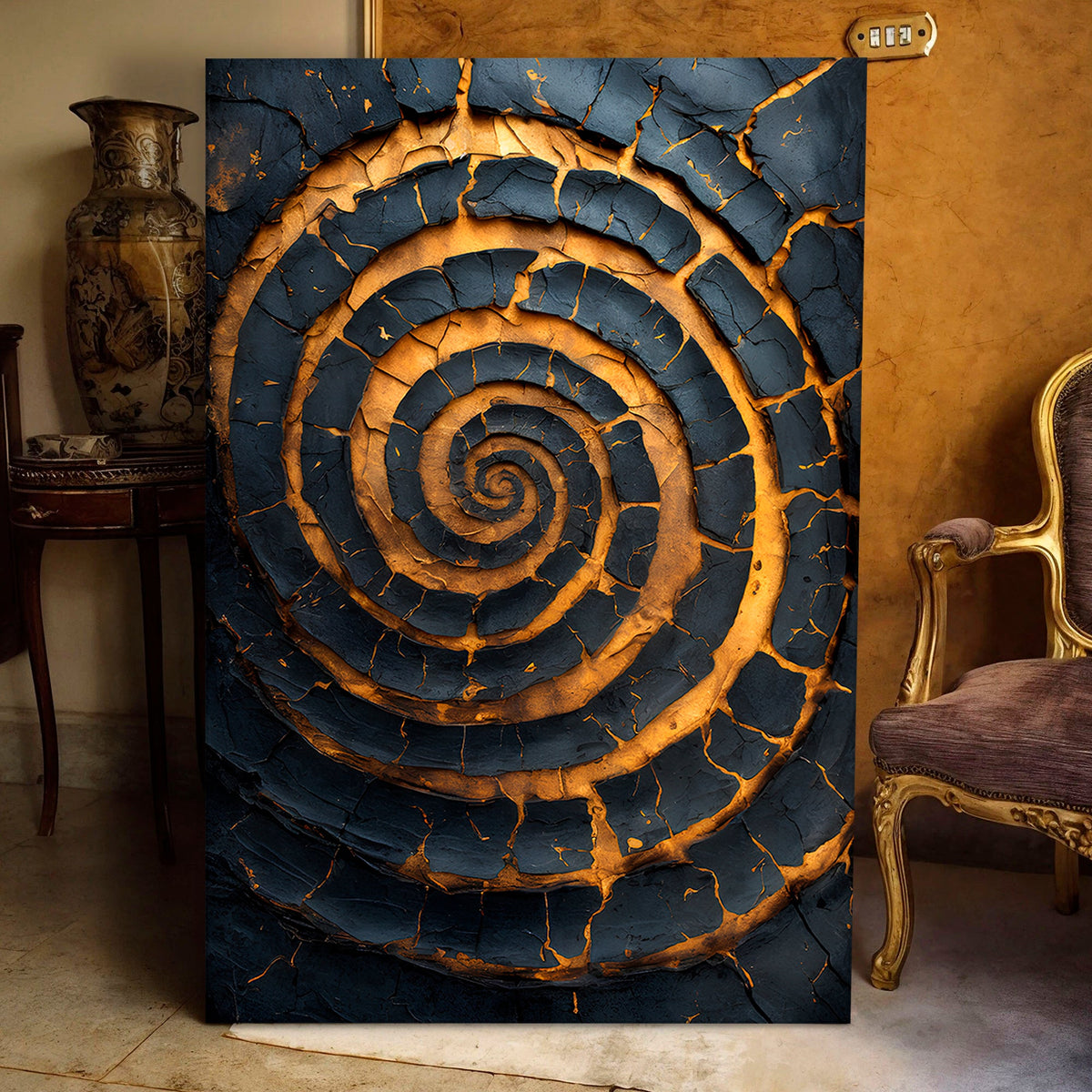 Black and Gold Spiral Abstract Canvas Wall Art, Gallery Wrapped – view 5