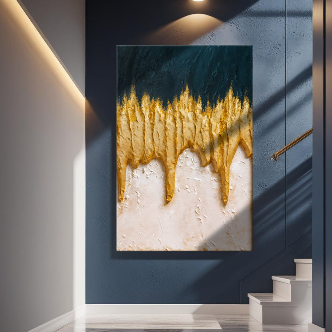 Abstract Blue and Gold Canvas Wall Art, Premium Gallery Wrapped – view 5