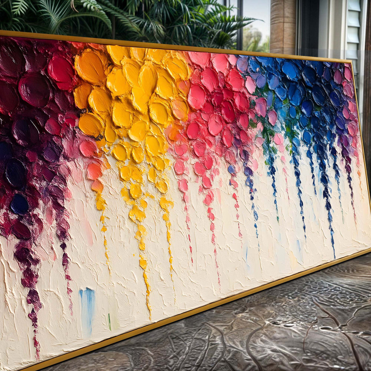 Rainbow Cascade Abstract Canvas Wall Art – Panoramic Gallery Wrap – view 4