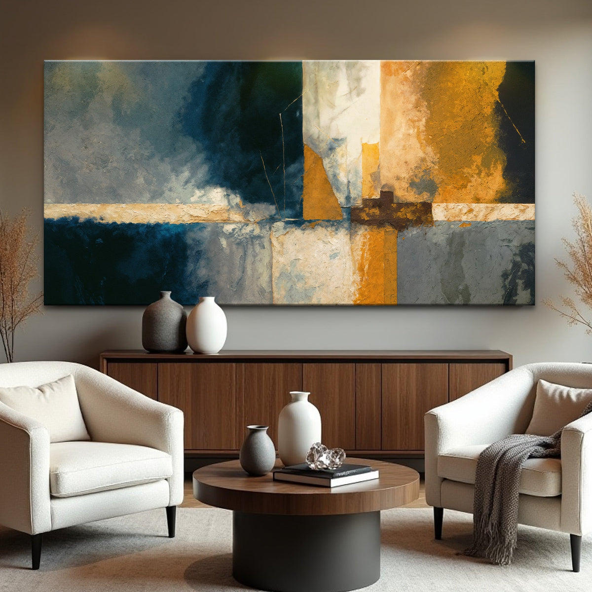 Abstract Geometric Lines Canvas Wall Art, Wide Panoramic Format – view 5