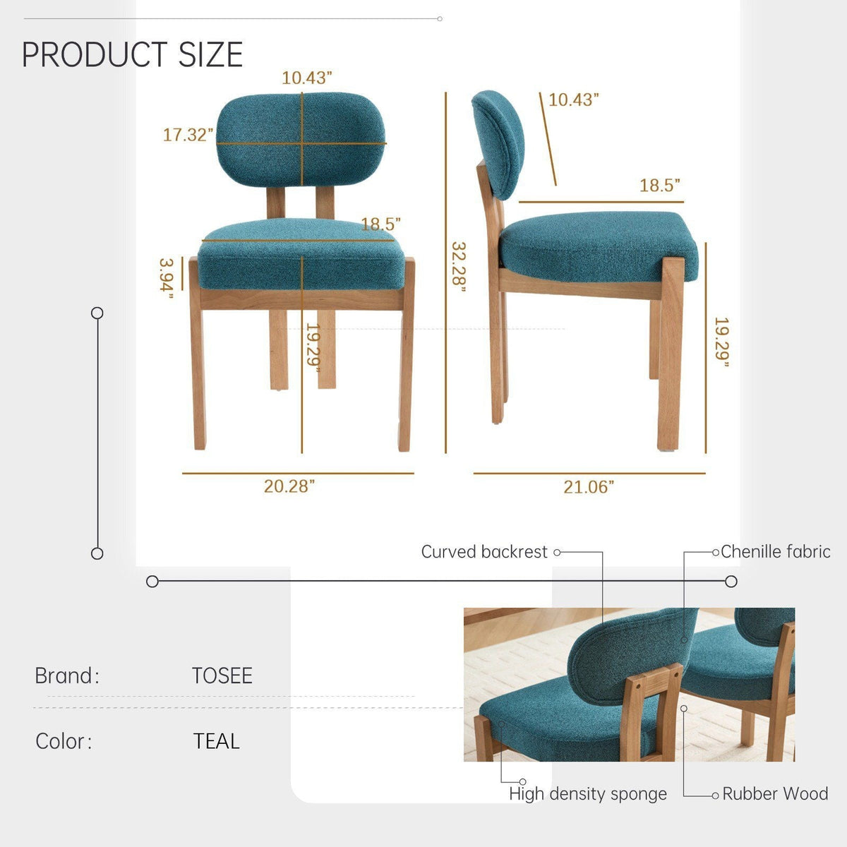 Upholstered Dining Chairs with Ergonomic Backrest, Set of 2 – view 8