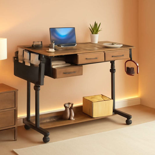 Particleboard Rolling Height-Adjustable Computer Desk