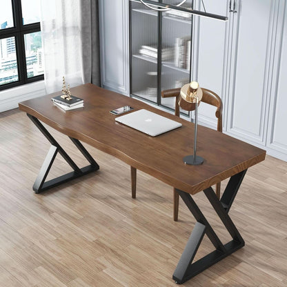 55.1-Inch Solid Wood Desk with Metal Legs, Rustic Aged Oak – view 3