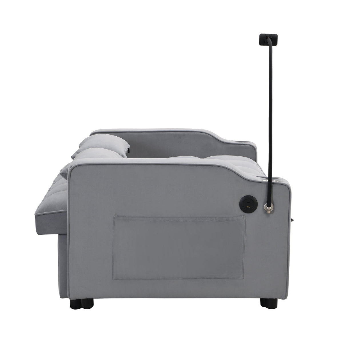 Light Gray Velvet Sleeper Loveseat with Pullout Bed and USB Ports – view 7