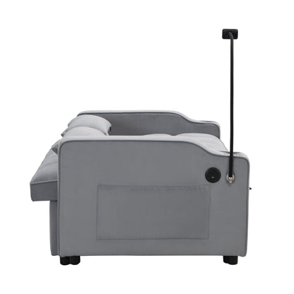 Light Gray Velvet Sleeper Loveseat with Pullout Bed and USB Ports – view 7