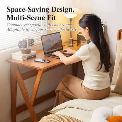 47-Inch Natural Oak Industrial Solid Wood Desk with K-Shaped Legs – view 8