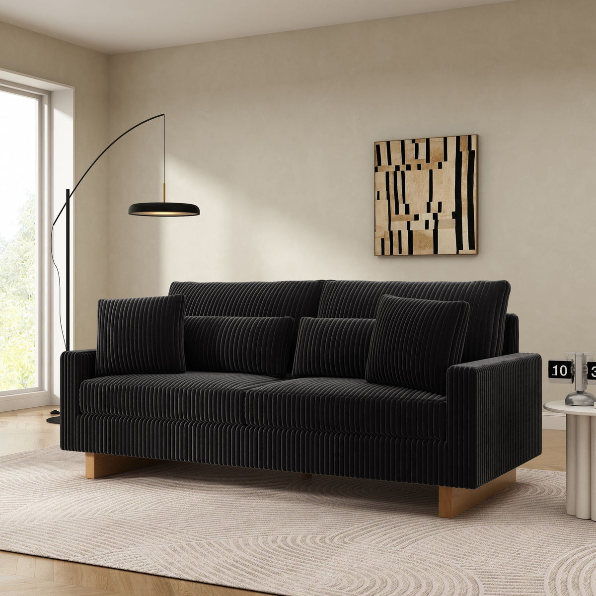 Modern Fabric Loveseat Sofa with 4 Pillows in Beige, Black or Dark Gray – view 2