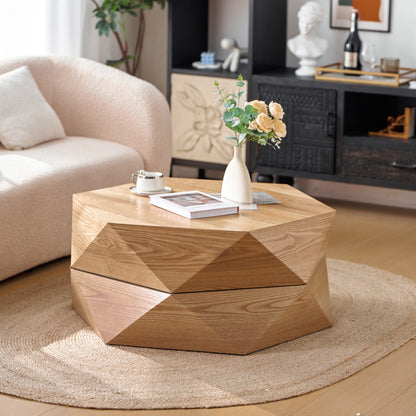 Retro Polygon Flip Top Coffee Table with Hidden Storage, Natural – view 2