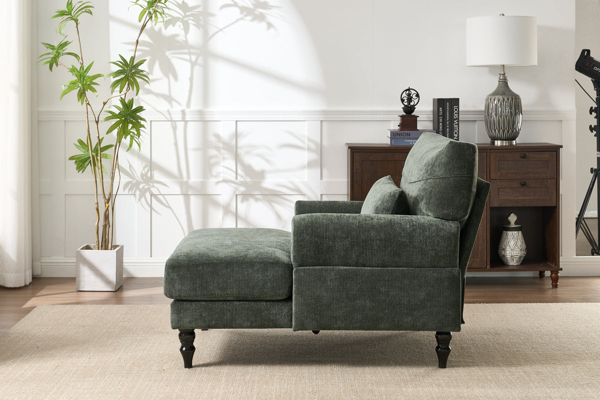 Modern Green Upholstered Chaise Lounge Recliner Chair with Solid Wood Frame – view 3