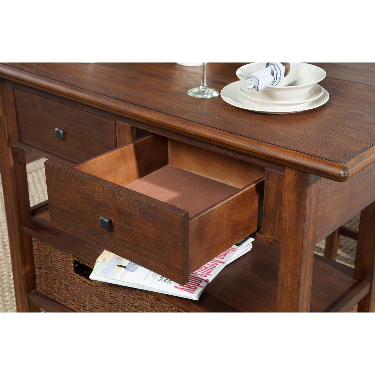 Caldwell Rustic Kitchen Cart with Drop Leaf, Antique Cappuccino – view 6
