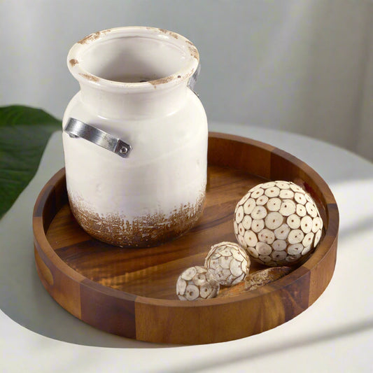 Round Acacia Wood Serving Trays with Handles and Solid Bottom – view 2