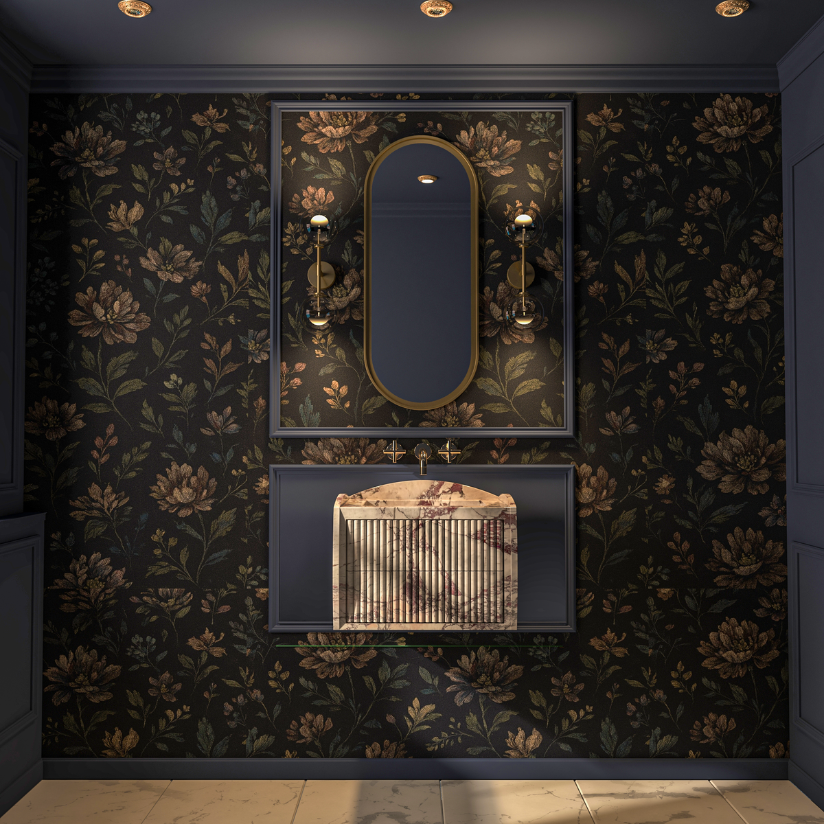Calacatta Viola Marble Floating Basin with Fluted Design