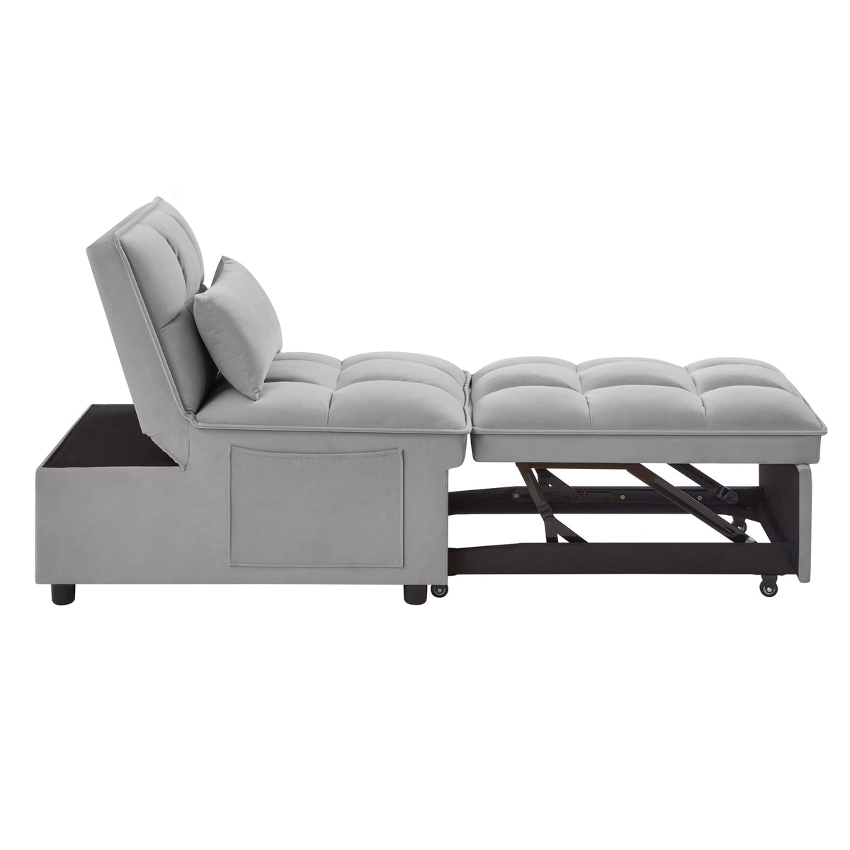 4-in-1 Convertible Gray Velvet Single Sofa Bed with Adjustable Backrest – view 8