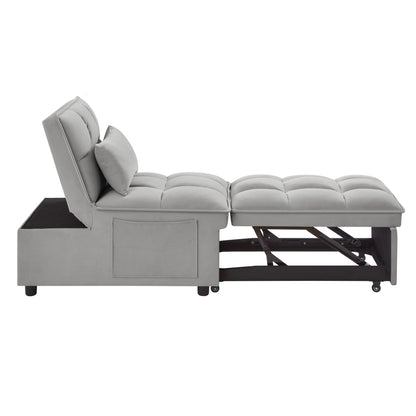 4-in-1 Convertible Gray Velvet Single Sofa Bed with Adjustable Backrest – view 8