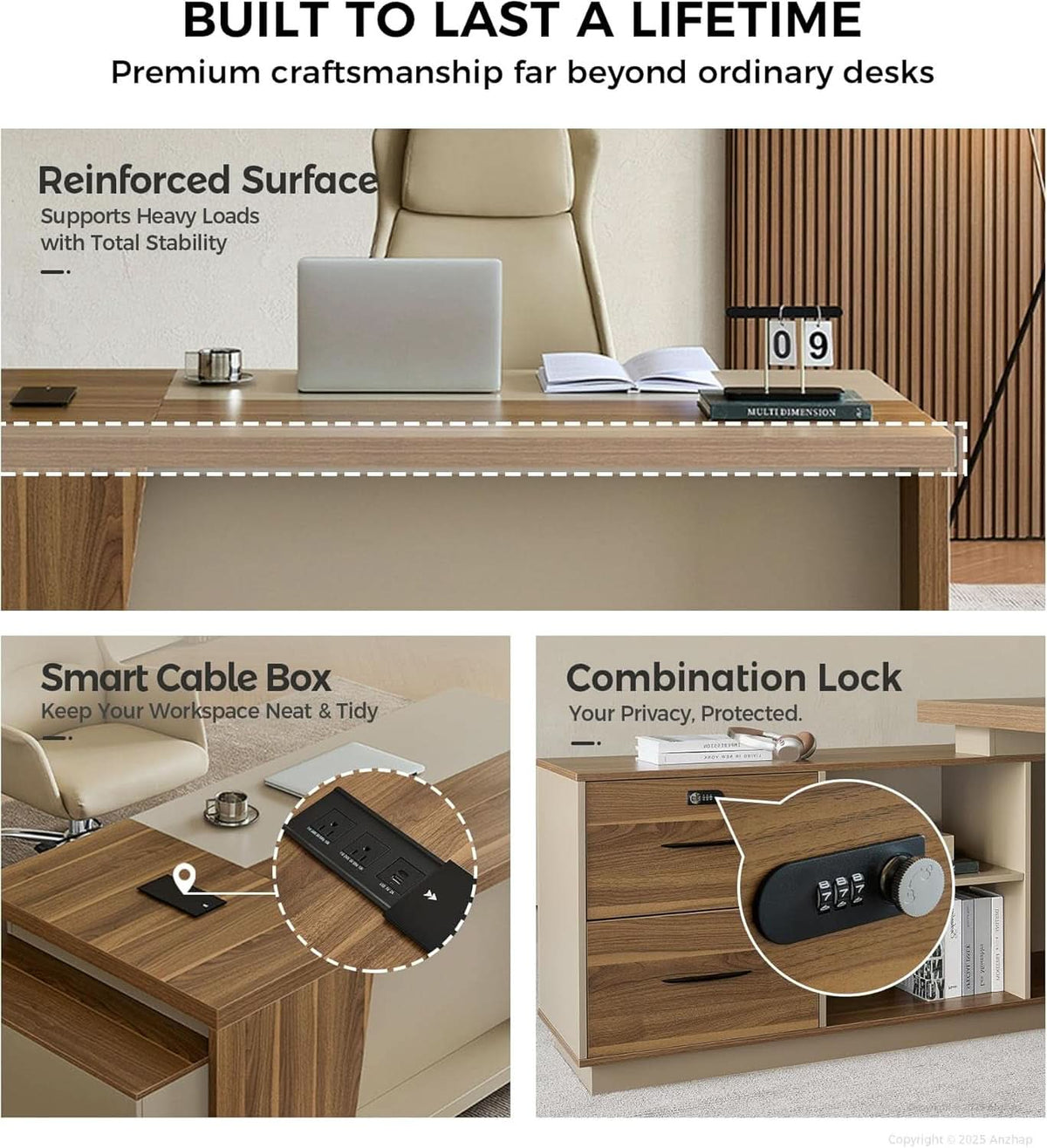 79-Inch L-Shaped Executive Desk with Lockable Drawers and Privacy Panel – view 5