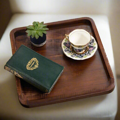 Acacia Wood Square Serving Tray with Handles, 15-inch