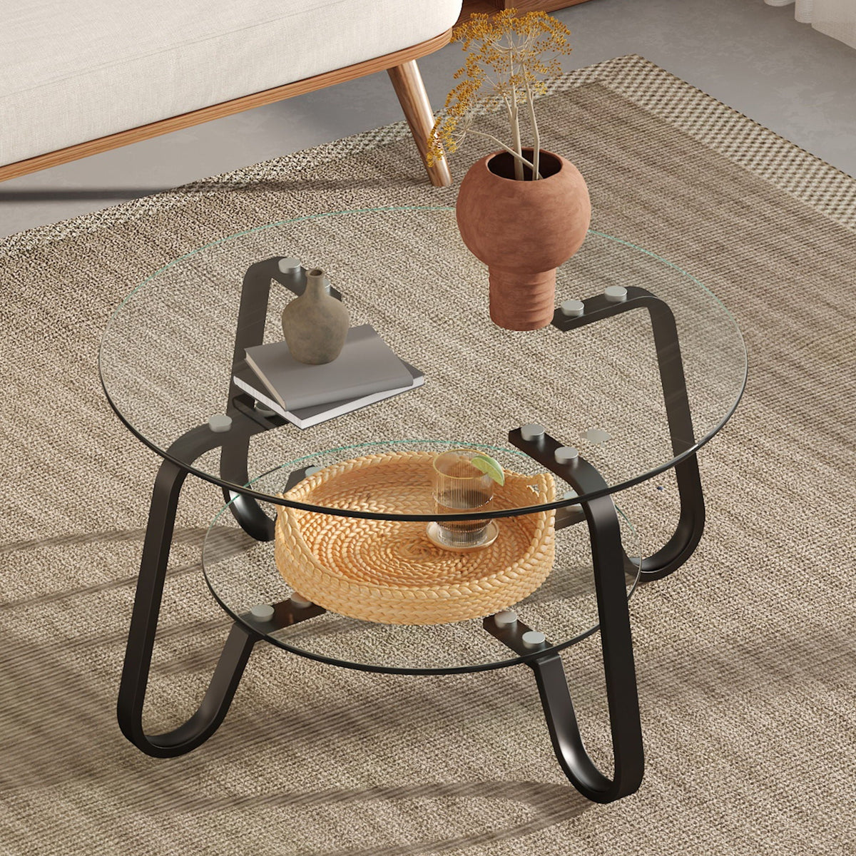 Double Layer Tempered Glass Coffee Table with Metal Frame – view 5