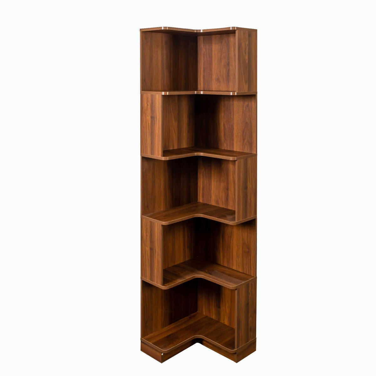 5 Tier Corner Bookshelf with Melamine Finish in Neutral Wood – view 10