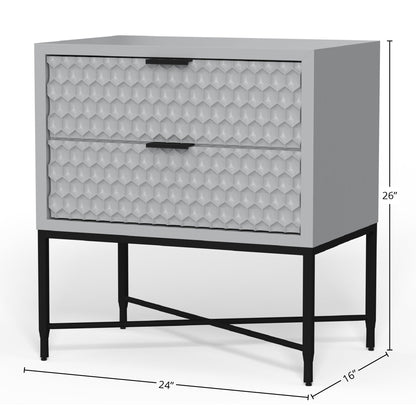 White Pearl Contemporary Nightstand with Gold Metal Base – view 19