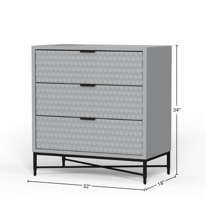White Pearl 3-Drawer Accent Chest with Gold Metal Base – view 21