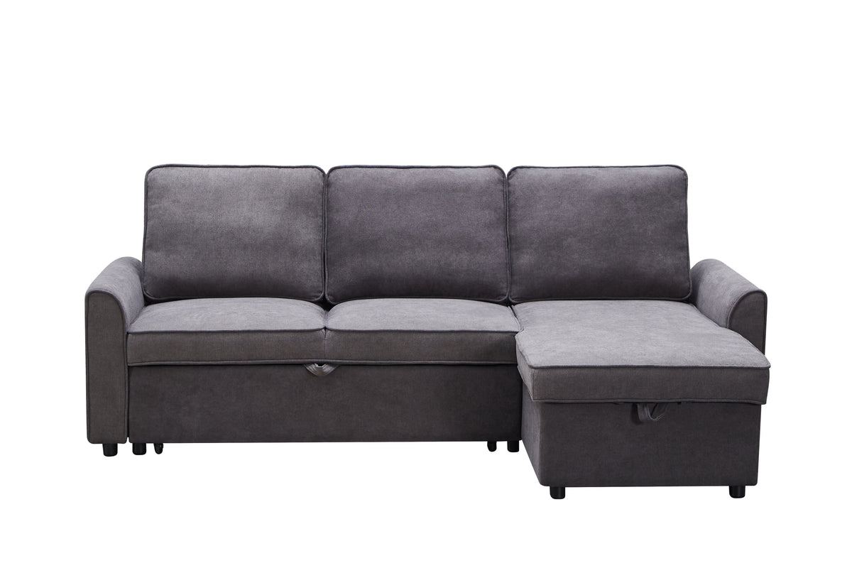 Modular L-Shaped Sofa Bed with Storage Chaise in Dark Grey Linen – view 5