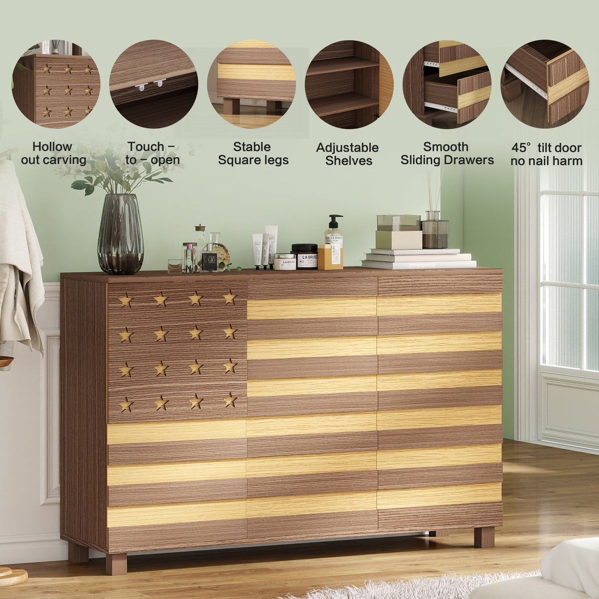 55 Inch Hand-Carved Buffet Sideboard Cabinet with Drawers – view 5