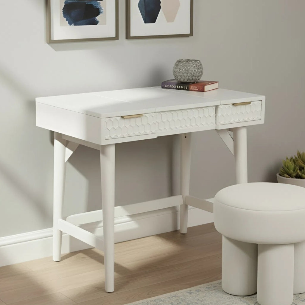 White Pearl Wood Bedroom Vanity Desk