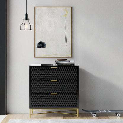 White Pearl 3-Drawer Accent Chest with Gold Metal Base – view 8