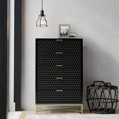 White Pearl 5-Drawer Chest with Textured Fronts and Gold Base – view 7