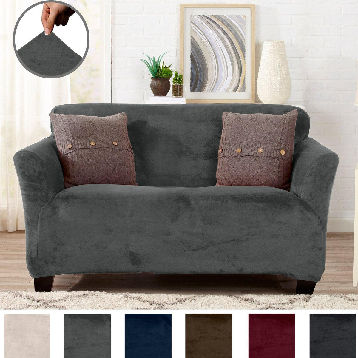 Velvet Stretch Slipcover – Gale Collection Form-Fit Sofa Cover – view 80